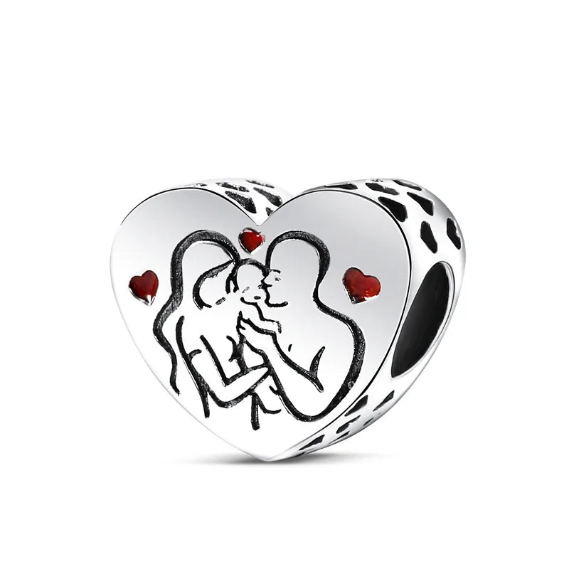 100% 925 Sterling Silver Heart Shape Cherry Red Collection Charm Beads for 3mm Original Bracelet DIY Jewelry Gift