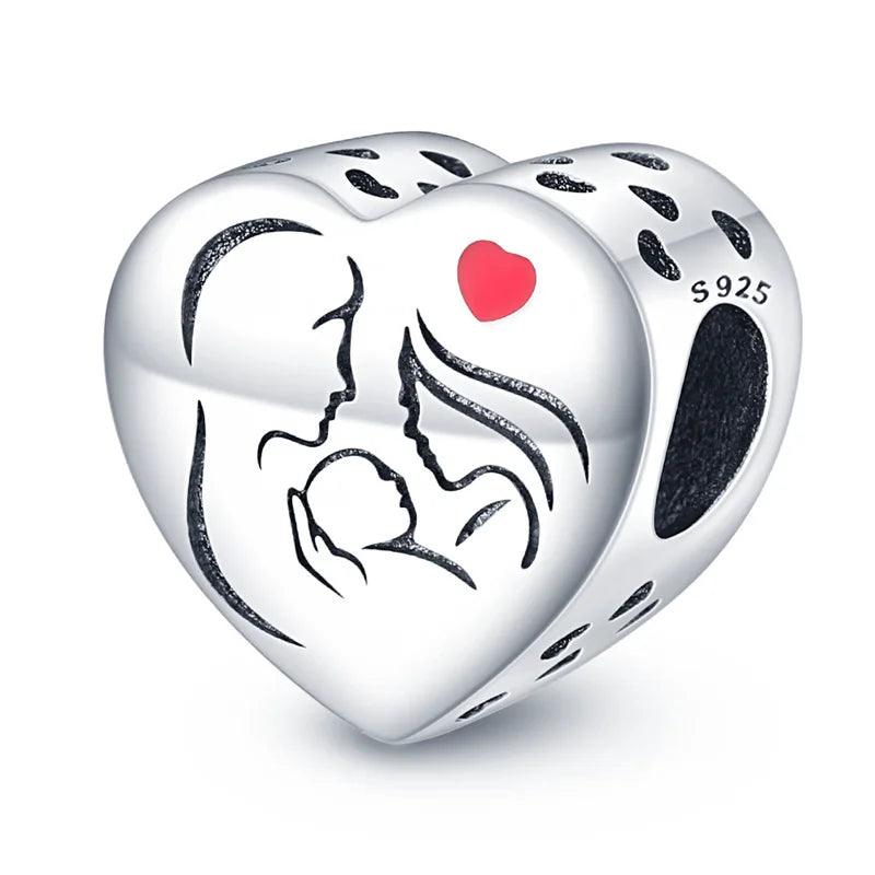 100% 925 Sterling Silver Heart Shape Cherry Red Collection Charm Beads for 3mm Original Bracelet DIY Jewelry Gift