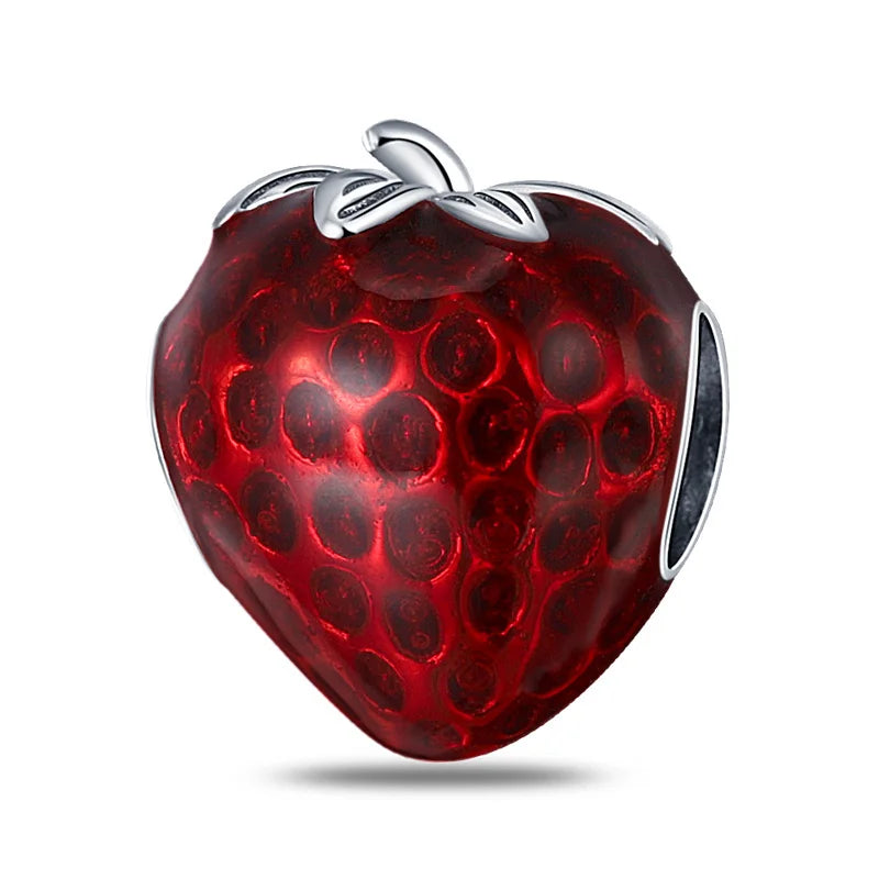 100% 925 Sterling Silver Heart Shape Cherry Red Collection Charm Beads for 3mm Original Bracelet DIY Jewelry Gift