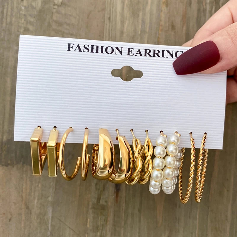 36 Pcs Fashion Colorful Earrings Set For Women Green Resin Pearl Gold Color Metal Circle Dangle Earrings 2024 New Jewelry Gifts