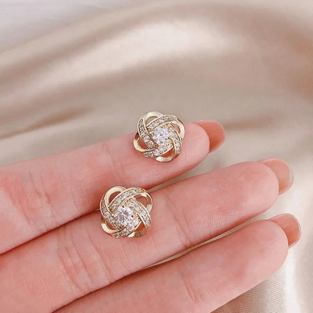 New Exquisite Shiny Zircon Heart Flower Earrings Korean Elegant Square Geometric Crystal Earrings for Women Fashion Jewelry Gift