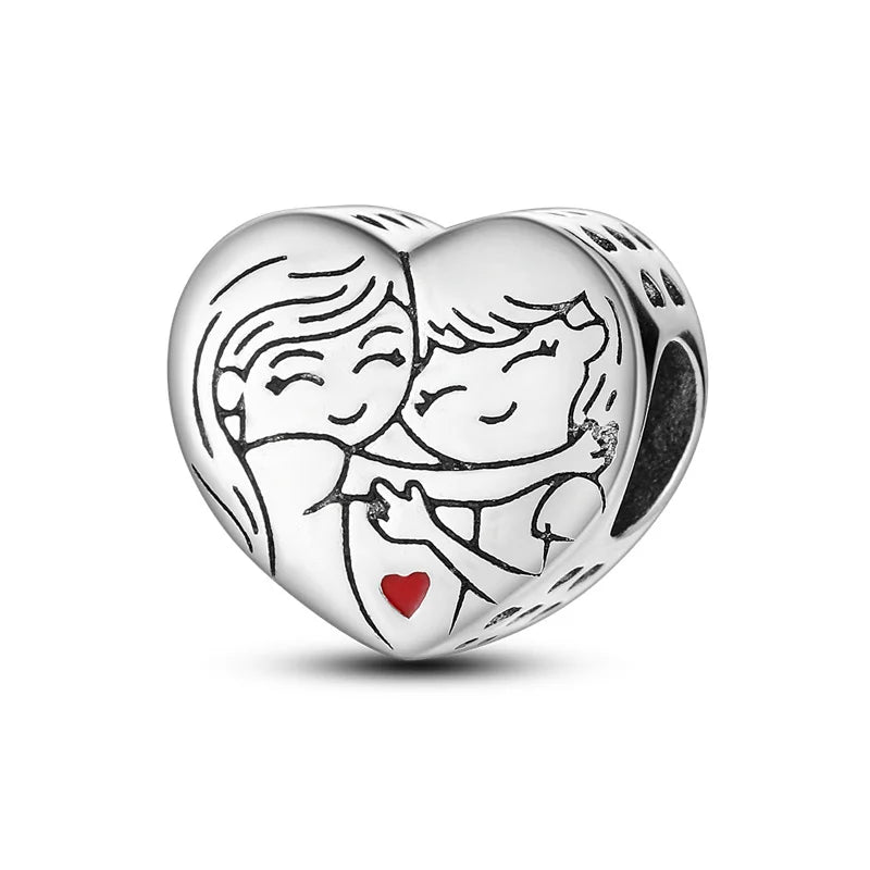 100% 925 Sterling Silver Heart Shape Cherry Red Collection Charm Beads for 3mm Original Bracelet DIY Jewelry Gift