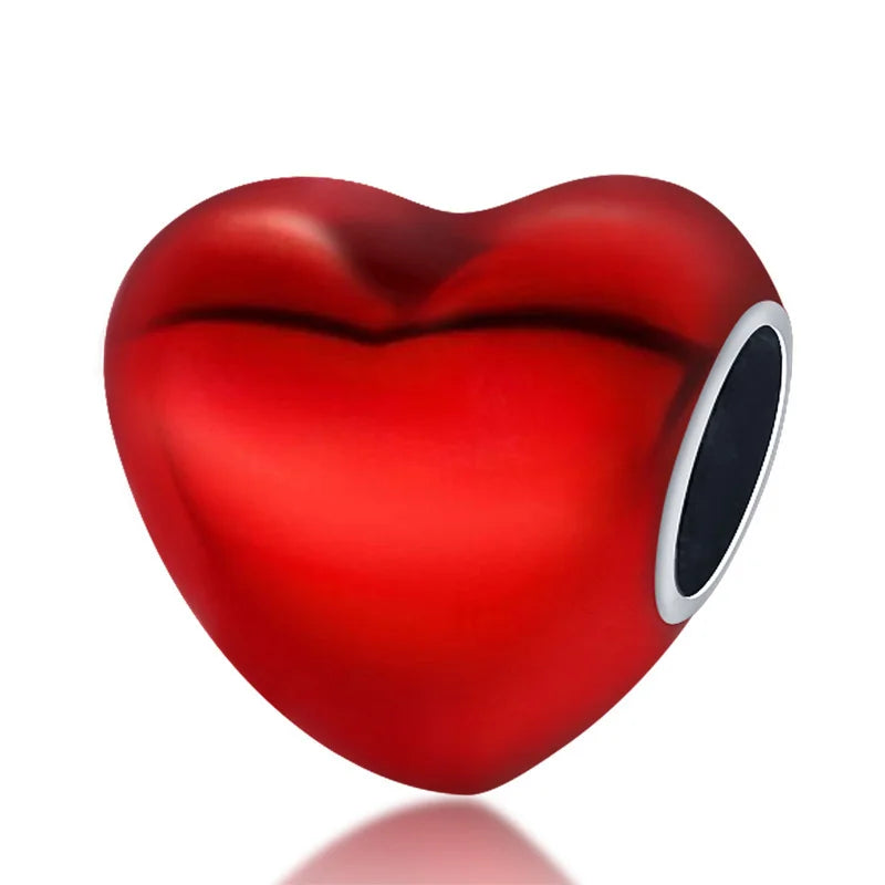 100% 925 Sterling Silver Heart Shape Cherry Red Collection Charm Beads for 3mm Original Bracelet DIY Jewelry Gift