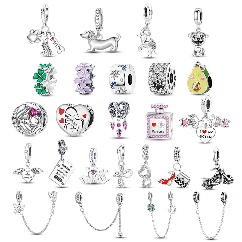 925 Sterling Silver Charm Beads fit Original Pan Charms Bracelet Dog  Love Avocado Flower Silver Jewelry Making DIY Gift