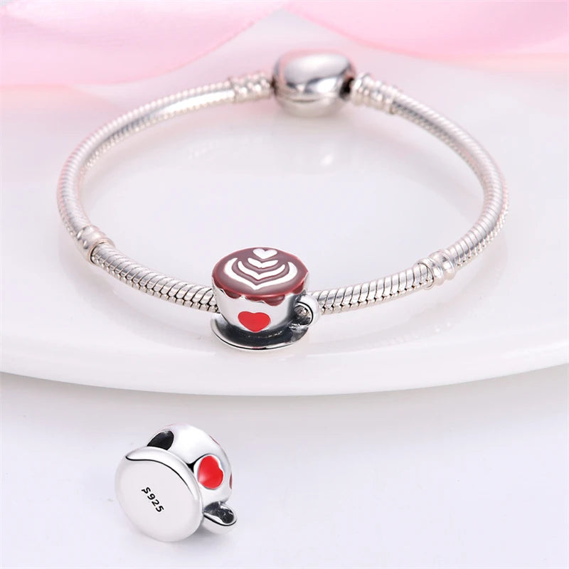 100% 925 Sterling Silver Heart Shape Cherry Red Collection Charm Beads for 3mm Original Bracelet DIY Jewelry Gift