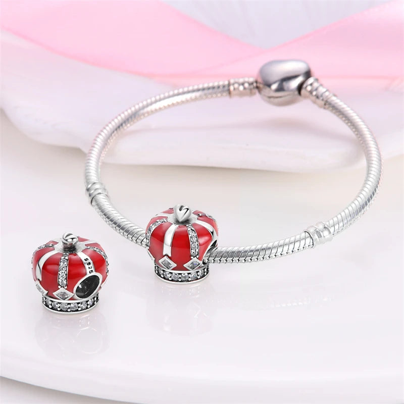 100% 925 Sterling Silver Heart Shape Cherry Red Collection Charm Beads for 3mm Original Bracelet DIY Jewelry Gift