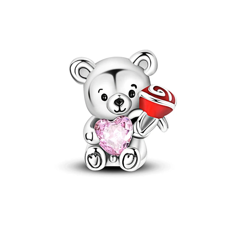 S925 Sterling Silver Owl Squirrel Bear Hedgehog Cute Animal Series Creative Charms Beads Fit Pan Original Bracelets DIY Jewelry