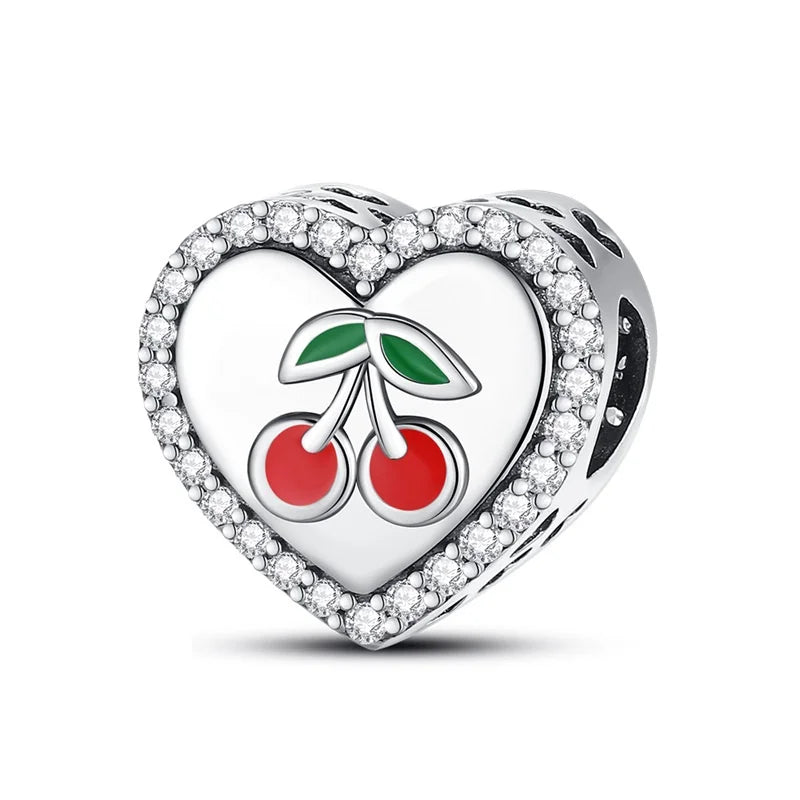 100% 925 Sterling Silver Heart Shape Cherry Red Collection Charm Beads for 3mm Original Bracelet DIY Jewelry Gift