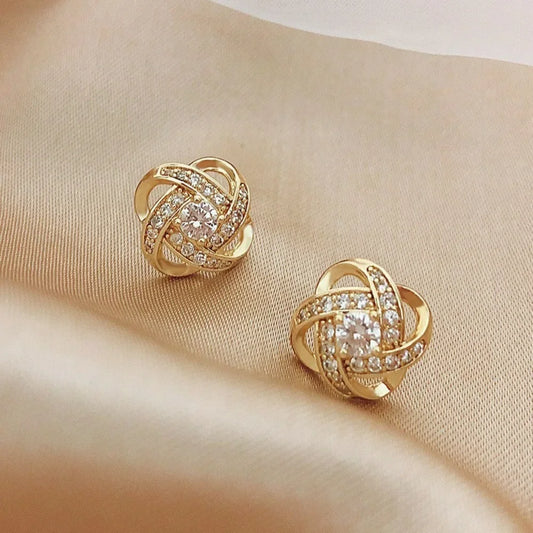 New Exquisite Shiny Zircon Heart Flower Earrings Korean Elegant Square Geometric Crystal Earrings for Women Fashion Jewelry Gift