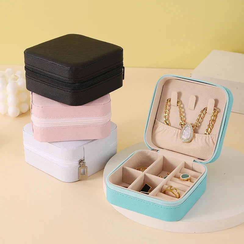 1pc Portable Jewelry Organizer Display Travel Jewelry Case Boxes  Earrings Necklace Ring Jewelry Box Leather Storage Box