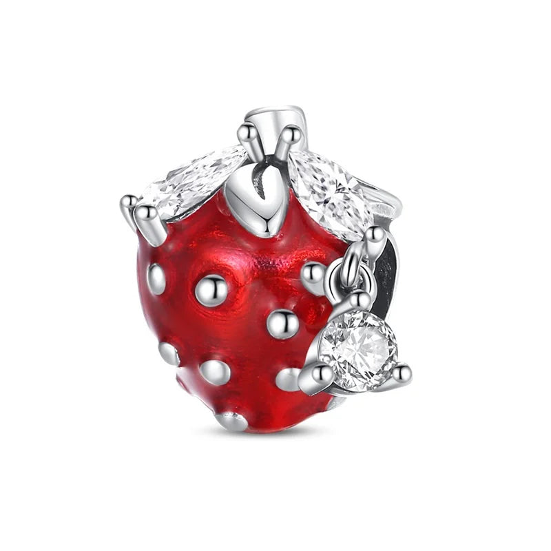 100% 925 Sterling Silver Heart Shape Cherry Red Collection Charm Beads for 3mm Original Bracelet DIY Jewelry Gift